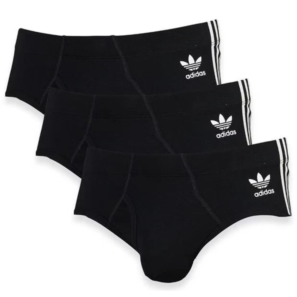Adidas‎ 3 Pack Comfort Flex Cotton 3 Stripes Briefs Black Size Medium 32-34